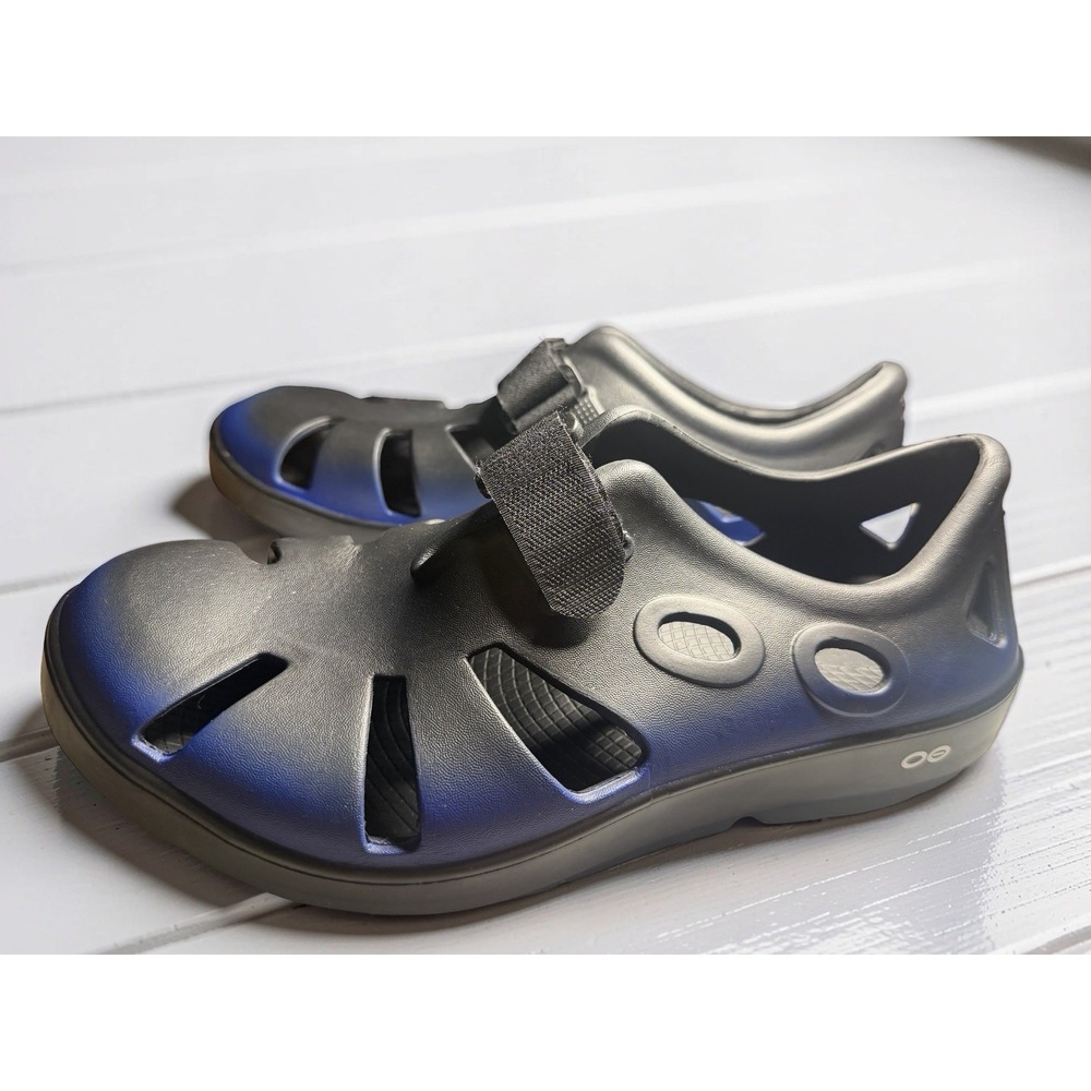OOFOS Recovery Shoes Mens 10 OOcloog Black Blue Ombre Casual Comfort Lk Nw